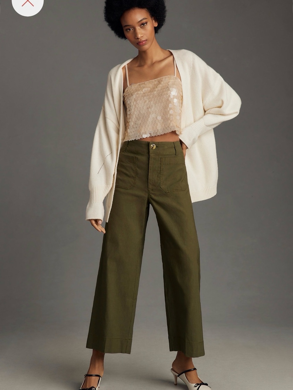Maeve Colette Cropped Green Wide-Leg Pants